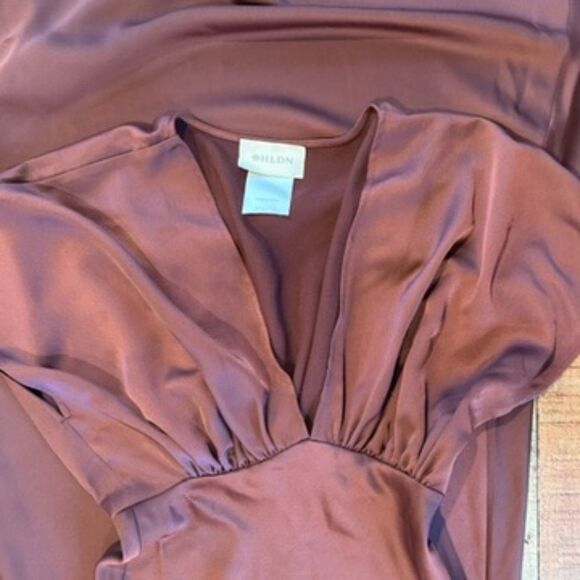 BHLDN Anthropologie Leila Dress Gown Satin Deep V Chocolate Size 2 - Picture 8 of 11